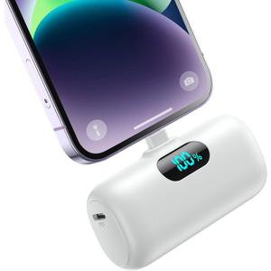 Small Portable Charger for iPhone,Upgraded 5000mAh PD Fast Charging Power Bank,Mini Plug-in Battery Pack Backup Charger Compatible with iPhone 14/14 Pro Max/13/13 Pro/12 Pro/11/XS/XR/X/8/7/6 etc-White