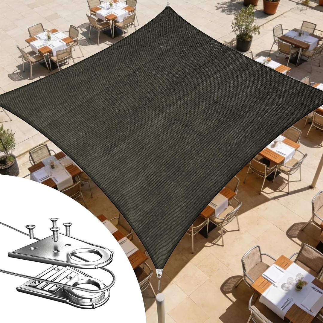 Royal Shade 24' x 24' Black Square Super Ring Sun Shade Sail Canopy RSTAWS, Heavy Duty Durable Structure, Reinforced Corners & Edges, 260 GSM Permeable Fabric (We Make Custom Size)