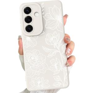 for Samsung Galaxy S26 Plus case Silicone White Floral Lotus Cute Pattern CaseCamera Protection Soft Slim Phone Case for Girls Women - White