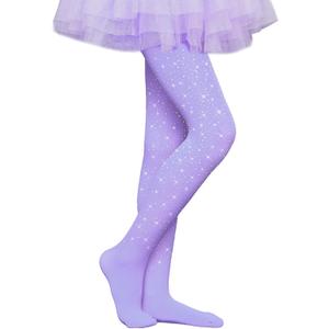Girls Sparkle Rhinestone Tights Ultra-Soft Footed Dance Stockings Cospaly Accessories (Medium, Purple)