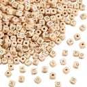 PH PandaHall 1060pcs 10mm Alphabet Wooden Beads Random Natural Square Wooden Beads 3~4mm Hole Wood Loose Bead with Initial Letter Cube Bead for Jewelry Making and DIY Projects (Blanched Almond)