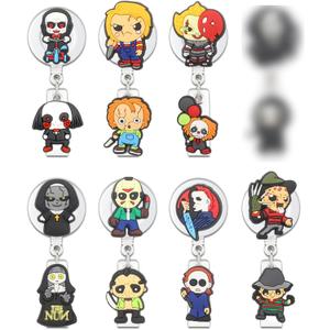 3 x 8Pcs Horror Badge Reels, Halloween Badge Reels Retractable, Funny Badge Holder Alligator Clip for Nurse Doctor