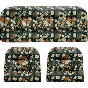 Wicker Chair Cushions, Waterproof Outdoor Loveseat Cushions for Patio Furniture, Tufted Wicker Furniture Cushions, 1 Loveseat and 2 U-Shaped Cushions (Black Floral)