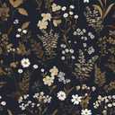 Dark Floral Wallpaper Peel and Stick 17.5in x 118in Gold Leaf Wallpaper Vinyl Waterproof Self-Adhesive Boho Navy Gold Botanical Wall Paper Mural for Bookcase Bedroom Cabinet Decor (Black White Gold)