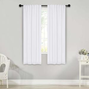 Superior Blackout Curtains, Room Darkening, Bedroom, Drapes, Kitchen, Living Room Window Accents, Sun Blocking, Thermal, 2 Pack, Solid Blackout Back Tab Curtains, Set of 2, 26" x 63", Snow White
