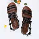 Luffymomo Women's Flat Sandals Open Toe Casual Strappy Sandals Comfortable Ankle Strap Gladiator Slides (6, Navy)