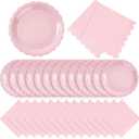 120 Pcs Pink Paper Plates and Napkins Party Supplies Bulk Disposable 7 Inch Scalloped Plates Cocktail Napkins for Wedding Bridal Baby Shower Birthday Decorations, Serve 60 Guests