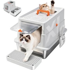 High-Sided Stainless Steel XL Cat Litter Box for Cats