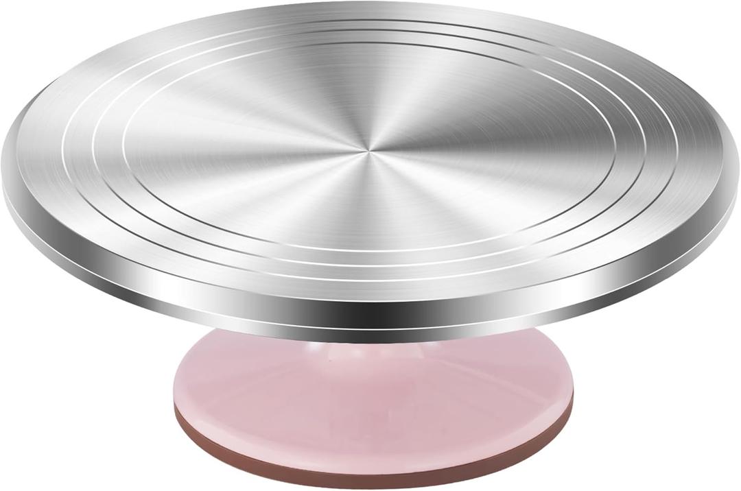 Kootek Aluminium Alloy Revolving Cake Stand 12 Inch Rotating Cake Turntable for Cake, Cupcake Decorating Supplies (Pink)