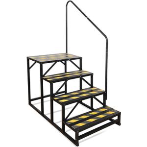 4 Step RV Stairs, Hot Tub Steps, Outdoor Spa Step Ladder with Handrail,Portable Economy 5th Wheel Stair for Travel Trailer, Motor Home, Camper and Porch with Non-Skid Tapes