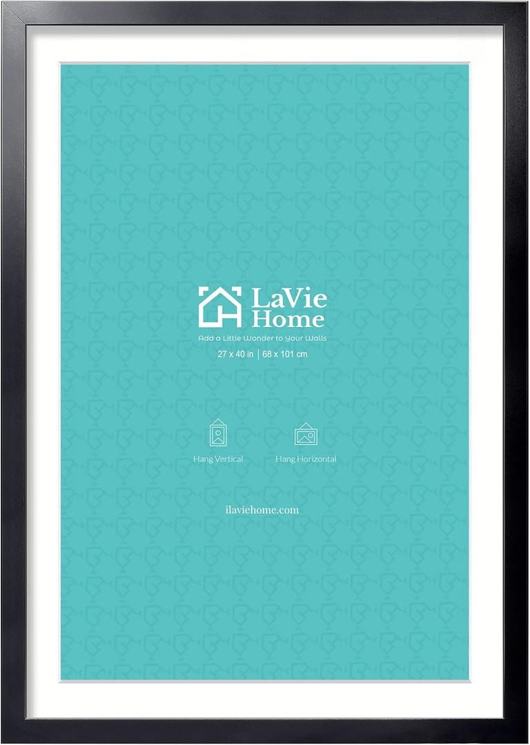 LaVie Home 27 x 40 Poster Frame Black1 Pack, Display Pictures 24x36 with Mat or 27x40 Without Mat, 2 Inch Wood Profile, Stable and Sturdy Picture Frame with Polished Plexiglass