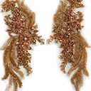 La Belleza 1 Pair Hand-Made Beaded Rhinestons DIY Clothing Appliques Patch,14.5" *4.12" Wedding Dress Decoration,Rose Gold Flower Applique by Pair
