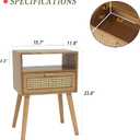 MaxSmeo Mid Century Modern Nightstand with Drawer, Small Nightstand Bedside Table, Rattan Nightstand, Wood End Table for Bedroom, Living Room (Brown)