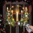 1 Set Advent Wreath with 5 Flameless Candle (Pink Purple White) and Timer Remote Control, 1 Advent Wreath Candle Holder, 1 LED Strings for Holiday Party Decor(Pine Cone, 20 Inch)