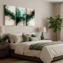 3 Piecs Emerald Green and Gold Canvas Wall Art Modern Abstract Glam Fluid Marble Painting Pictures Living room Wall Decor Posters Prints for Bedroom Bathroom Office Home Decoration