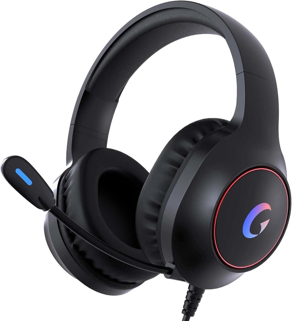 Syndesmos CM7002 Gaming Headset for PS5, PS4, PC, Mac, Switch, Xbox Series, Surround Sound RGB Gaming Headphones with Noise Canceling Microphone, 50MM Dynamic Drivers, 3.5MM Audio Jack, Black