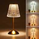 Rechargeable Cordless Table Lamp, Touch Control Crystal Desk Lamp with 3500mAh Battery, 3 Color Dimmable LED Small Lamp for Bedroom Bedside Restaurant Kitchen Home Decor, Gold