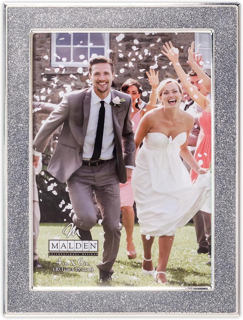 Malden International Designs 4x6 Silver Glitter Metal Picture Frame