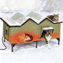 Extra Large Heated Outdoor Cat House for Feral & Stray Cats, Weatherproof Insulated Cat Shelter for Multiple Outdoor Cats, Sturdy Winter Cat House with Escape Door and Heating Pad (Green)
