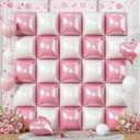 Pink White Square Foil Balloons, 25PCS Double Sided Pastel Pink and Pearl White Square Balloons Backdrop Wall Party Decorations for Girls Women Princess Fairy Birthdays Wedding Baby Shower Valentines