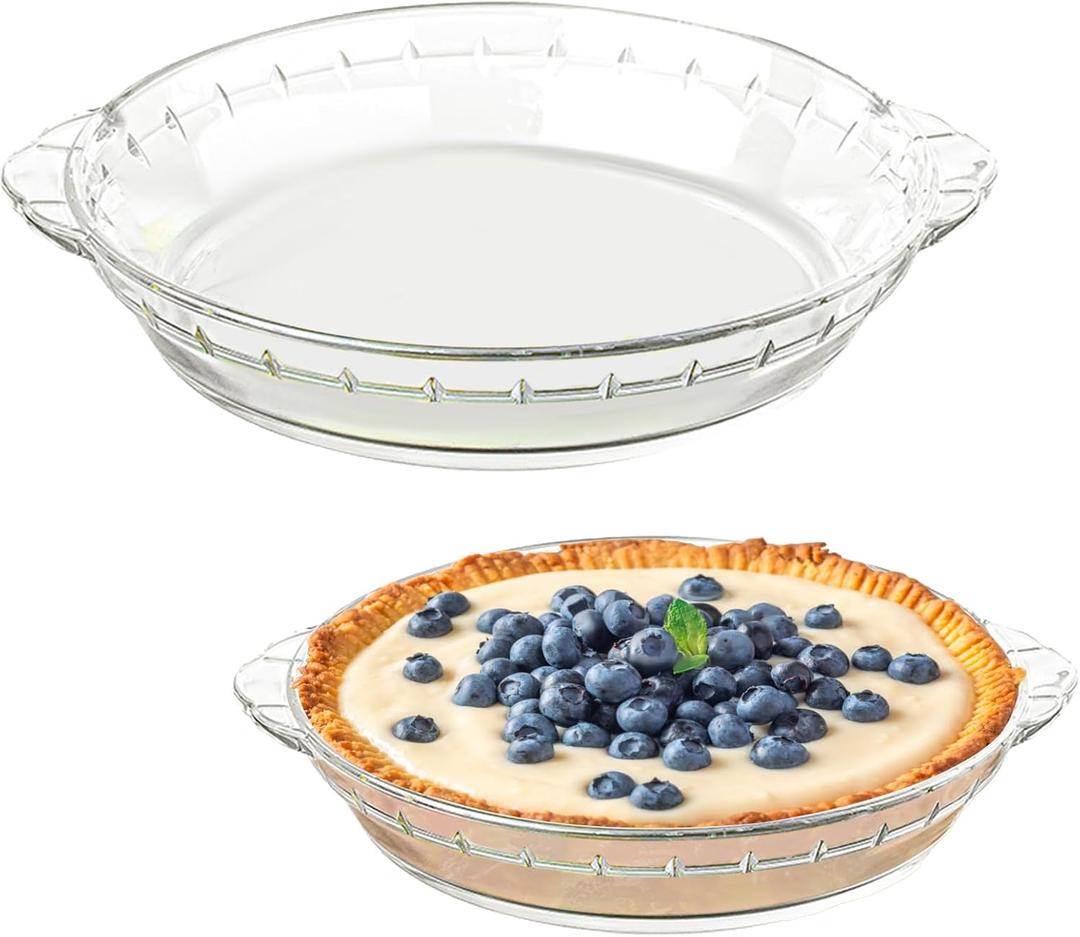 2-Pack (7"/8") Glass Baking Dish Set, Round Pie Glass Bakeware Pie Baking Dishes with Handles for Snacks Salads Desserts Dishwasher, Microwave, Freezer & Oven Safe (Clear)