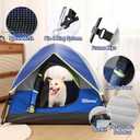 GDanes Blue Dog Tent, Portable Indoor/Outdoor Dog Bed with Soft Pad | 42 x 42 x 32 Inch, Large Dogs House, Removable Plush Microfiber Mat, Ground Stakes, Lightweight, Easy to Assemble & Pack 