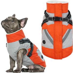 IECOii Dog Winter Coat Waterproof - Orange, Dog Coat with Harness Built in for Dogs, Thermal Warm Fleece Lined with Zip Up Cold Weather Jacket, Reflective Snowsuit for Outdoor Hiking, Medium(Chest:20.9 in)