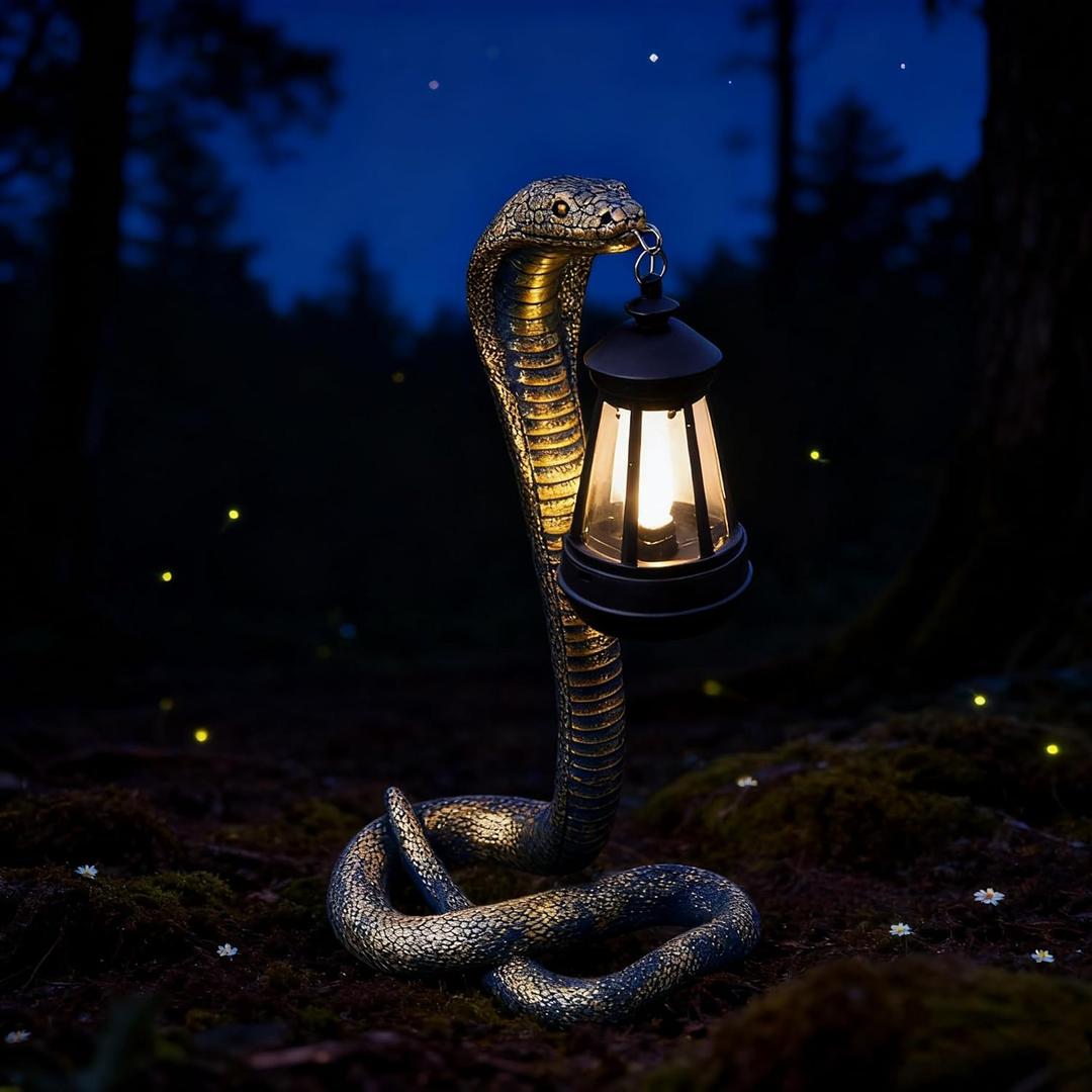 QZJDDZSW Solar Garden Outdoor Statues Snake with Solar Lights Outdoor Christmas Decorations - Lawn Decor Snake Statue for Patio, Balcony, Yard Ornament - Unique Housewarming Gifts11.22" Brass Color