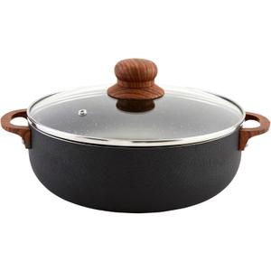 IMUSA USA Black 4.4Qt Stone Caldero with Woodlook Handles and Knob, 4.4 Quart