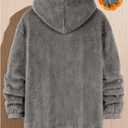 Verdusa Men's Fuzzy Hoodie Sweatshirts Embroidered Letters Furry Fleece Long Sleeve Pullover Tops Winter Clothes (Gray, L)