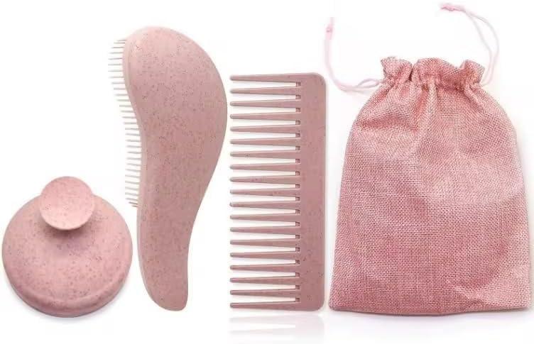 3-in-1 Hair Care Set Detangling Brush, Wide Tooth Comb & Scalp Massager Brush | Reduces Breakage, Stimulates Scalp & Promotes Healthy Hair Growth for Curly, Coily, Natural & Straight Hair (Pink)