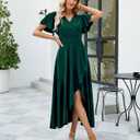 Long Black Formal Dresses for Women Gowns Evening Party Cocktail Dress,Split Elegant V Neck Wrap Ruffle Wedding Guest Dresses (Green, L)