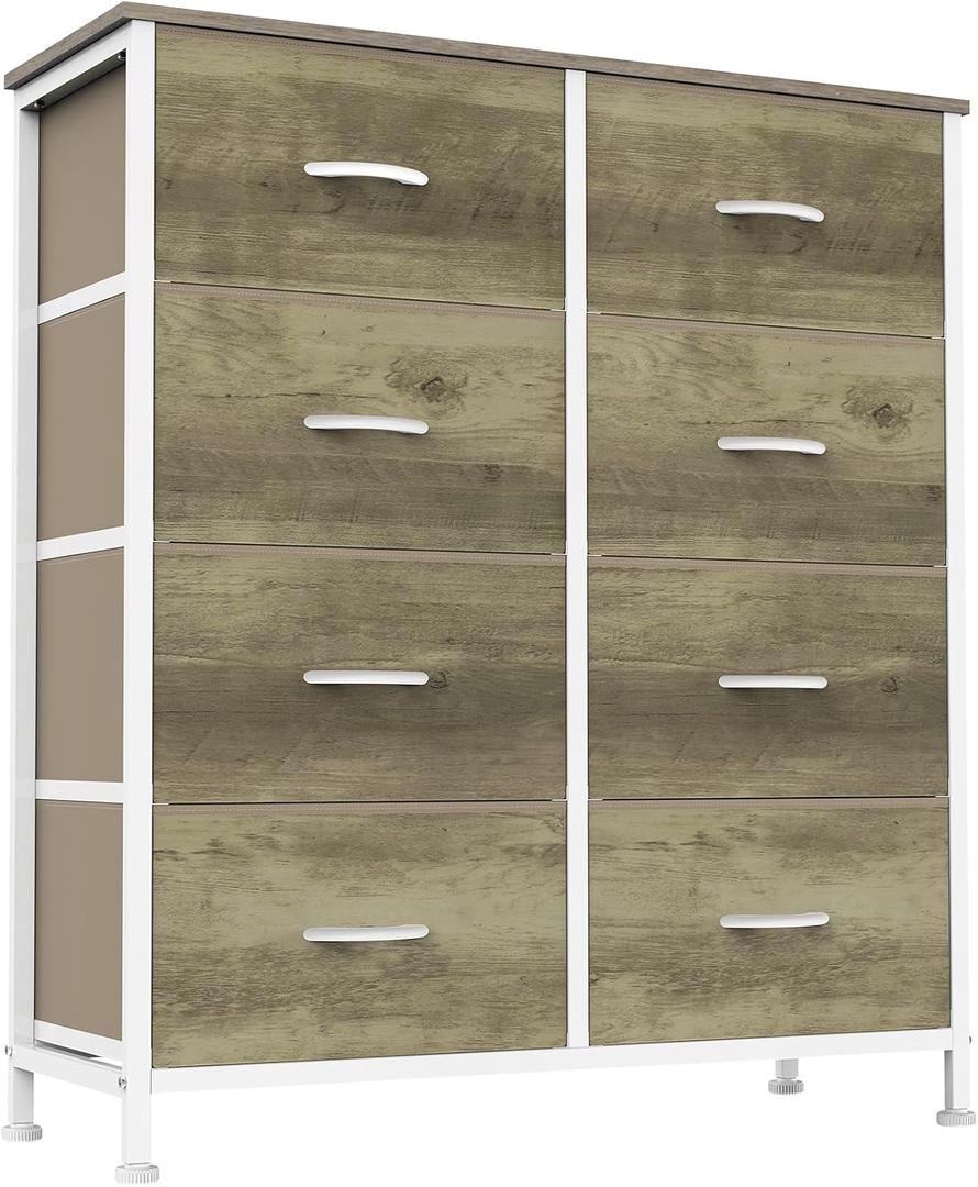 Sweetcrispy 8 Drawer Dresser for Bedroom Large Fabric Storage Tower Organizer Chest of Drawers with Metal Frame and Wooden Top for Nursery Closet Living Room Entryway, Oak Finish, 31.5"D x 11.8"W x 36.4"H