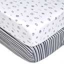 American Baby Company 2 Pack 100% Natural Cotton Fitted Crib Sheets 52" x 28" - Soft, Breathable, Hypoallergenic & Gentle Toddler Bed Sheets, Navy/Grey Sports Stripes, Neutral for Boys & Girls