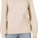 Amazon Essentials Women's Soft Touch Pleated Shoulder Crewneck Sweater (Medium, Beige)