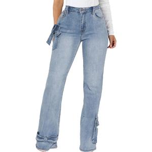 CuteCherry Women Baggy Ripped Jeans Destroyed Wide Leg Retro Denim Pants (Large, C-light Blue), 30.3Inches