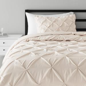 Amazon Basics Soft, Lightweight 2 Piece All-Season Down-Alternative Comforter Bedding Set, Pinch Pleat, Twin/TwinXL, Beige, Geometric