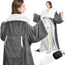 Wearable Heated Blanket Electric Snuggle with Foot Pocket/Sleeves, 59x70 Inch Heated Throw Blanket with for Women Men Adults, Super Soft Flannel & Sherpa Blanket Warmer for Home Office, Gray