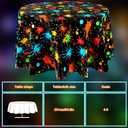 Tioncy 3 Pack Glow Party Table Covers Neon Round Tablecloths 84 84 Inch Disposable Plastic Paint Splatter Birthday Party Table Cloth for Glow in The Dark Black Light Supplies