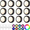 Yiliaw 12 Pack LED Puck Lights Remote Control 16 Color Changeable Under Cabinet Lights, Battery Operated Lights Night Light with Dimmer & Timmer for Closet Bedroom Kitchen, Black
