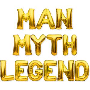 PartyForever Gold MAN MYTH LEGEND Foil Balloons Banner for Retirement Party, Father's Day or Dad's Birthday Party Decorations