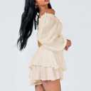 Fabumily Women Puff Sleeve Romper Off Shoulder Ruffle Dress with Shorts Long Sleeve Flowy Layered Pirate Jumpsuit Playsuits (L)