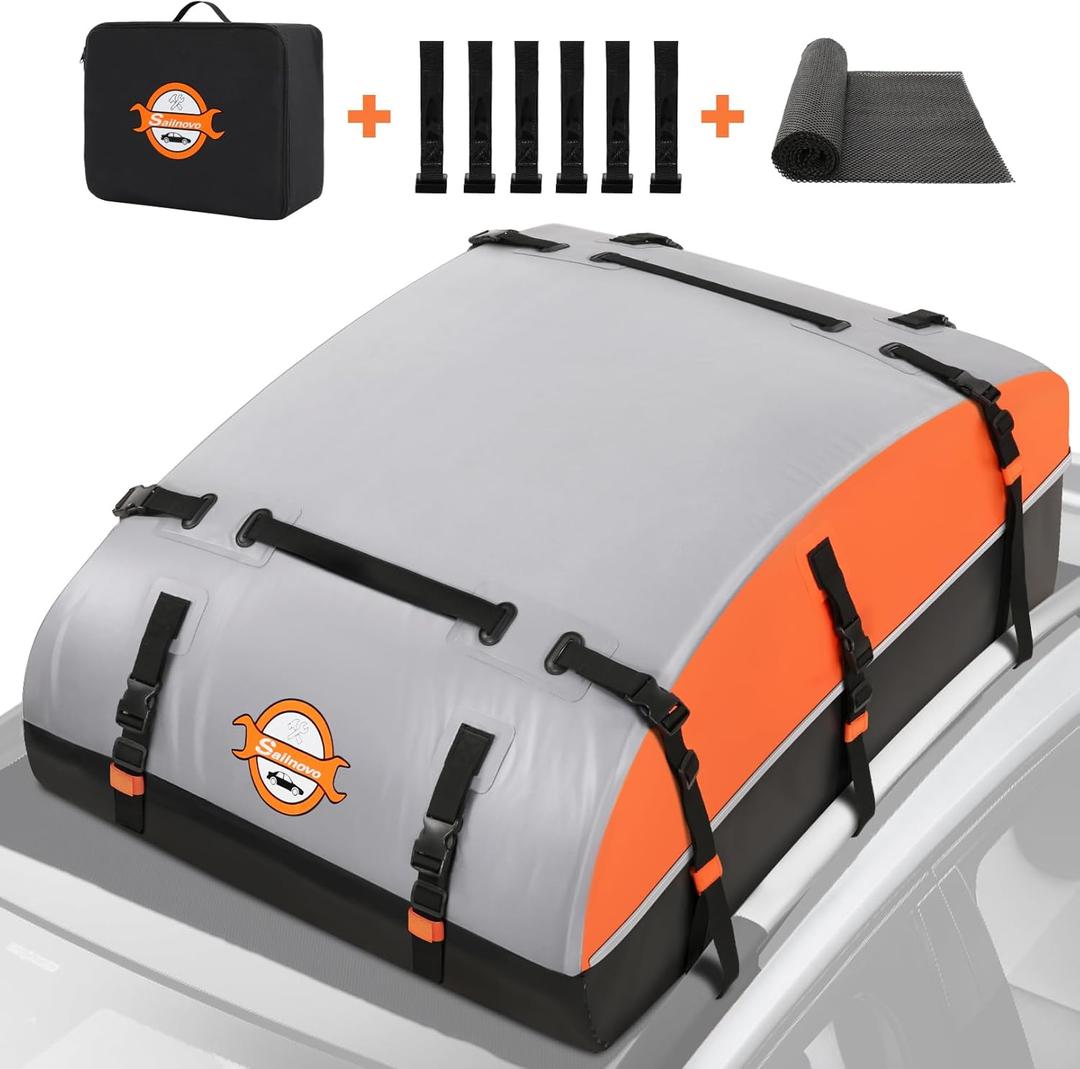 Sailnovo Rooftop Cargo Carrier Bag 21 Cubic, 1000D PVC Waterproof Vehicle Soft-Shell Carrier for Cars with/Without Roof Rack, Car Roof Storage Includes Anti-Slip Mat,10 Reinforced Straps, 6 Door Hooks