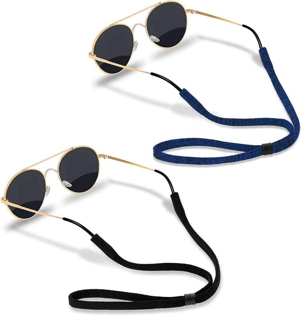 Glasses Strap (2 PCS) Sports Eyeglass Strap Adjustable Sunglasses Retainer for Men Women (2 Pack (Black,blue &Black))