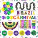 60 Pcs Brazil Carnival Party Decorations Mardi Gras Parade Golf Cart Decorations Burlap Bunting Flag Purple Green Gold Mardi Gras Tinsel Garland Golf Cart Stickers for Carnival Party Supplies Decor