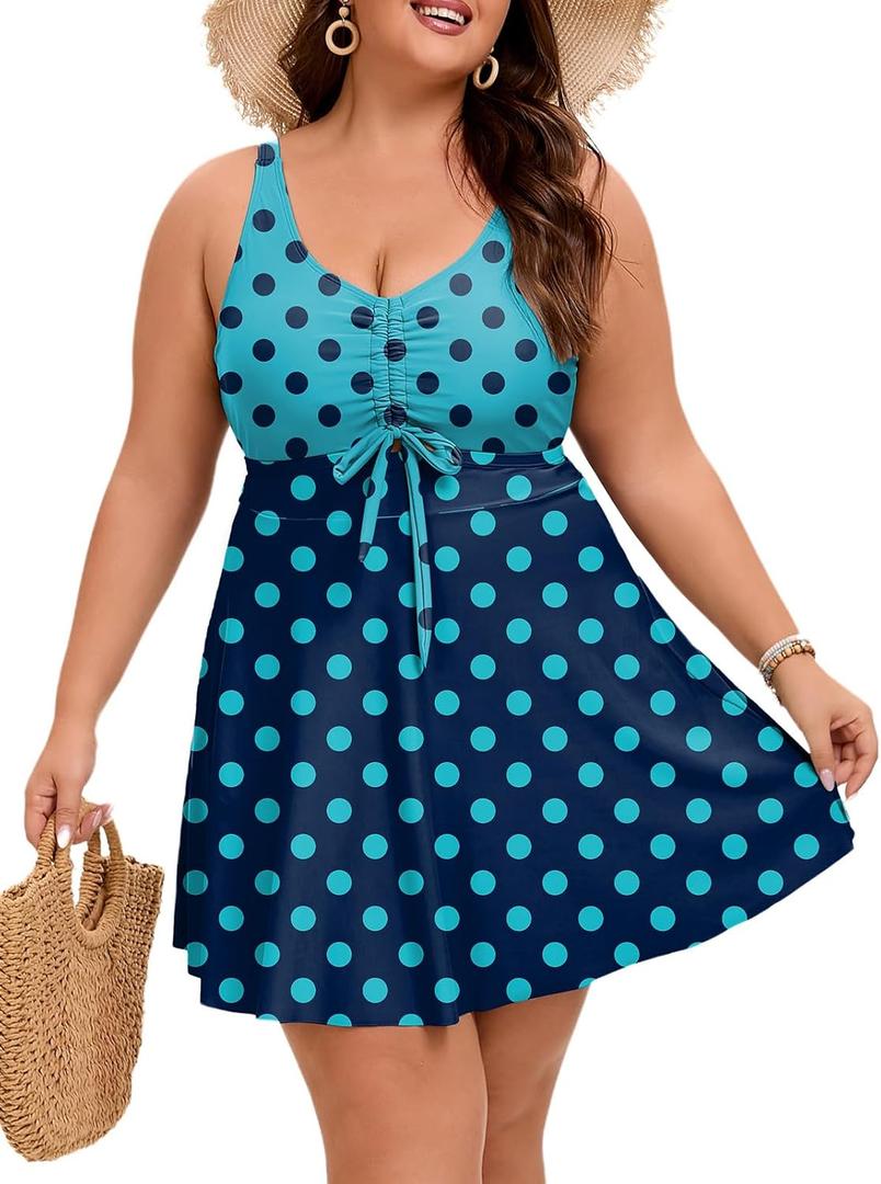 Arolina Plus Size Swimdress for Women High Waisted Tummy Control Tankini Bathing Suits Two Piece Swimsuits with Boyshorts (Flower16)