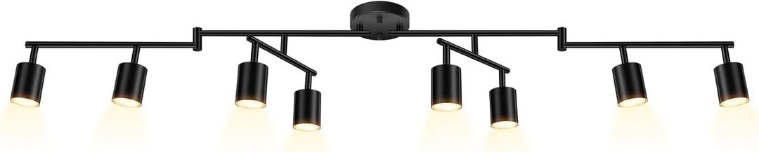 Black Track Lighting Fixture Ceiling, Modern Track Light Fixtures Kitchen, 8-Light Rotatable LED Track Lights, Semi Flush Wall Sconces Lighting for Dining Room/Hallway(GU10 Socket, Bulb Not Included)
