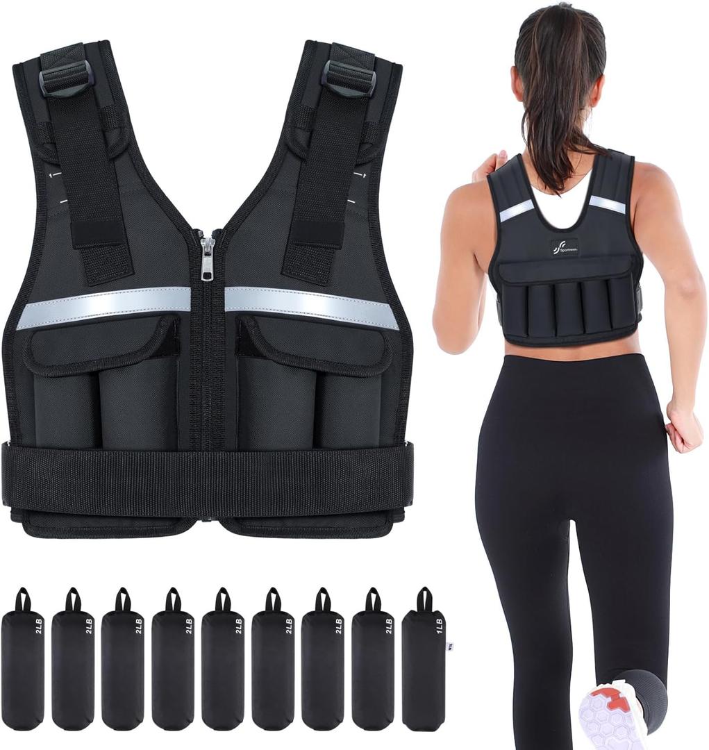 Sportneer Adjustable Weighted Vest Weights: 2-18 lbs Washable Weight Vest for Walking 16 In 1 Fast Adjust Rucking Vest for Women and Men Home Gym Running Jogging Strength Training Vests (Black)