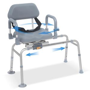 PIDOSO Sliding Shower Chair with Swivel Seat, Rotating Tub Transfer Bench Shower Bench with Padded Seat and Backrest for Elderly and Disabled, Gray