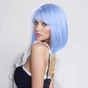 SUKRI Light Blue Bob Wig with Bangs Short Straight Blue Wig for Women Shoulder Length Wigs Colorful Synthetic Wig for Daily Use Party Cosplay12Inch
